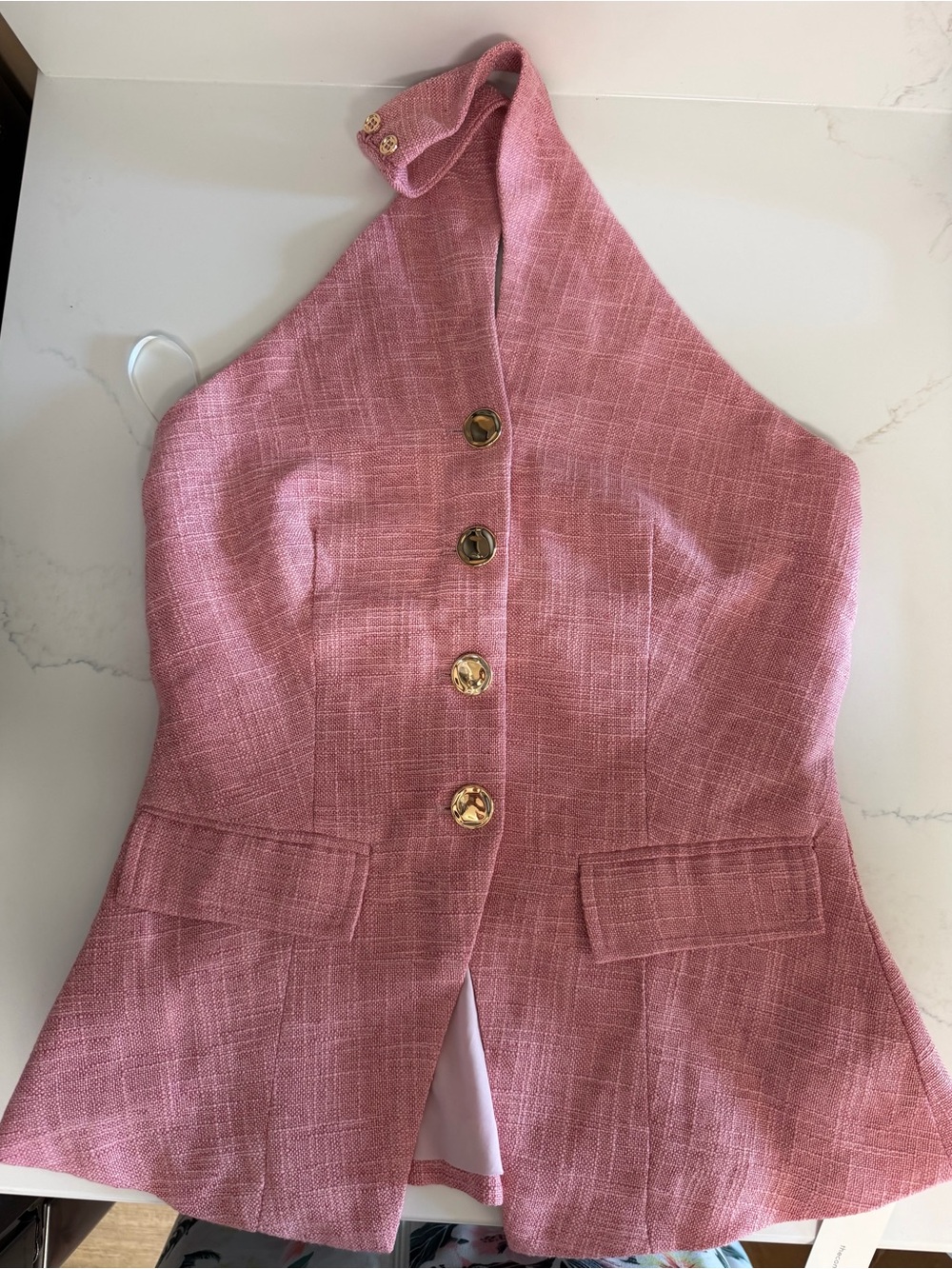 Commense Pink Halter Button-Front Vest with Matching Shorts